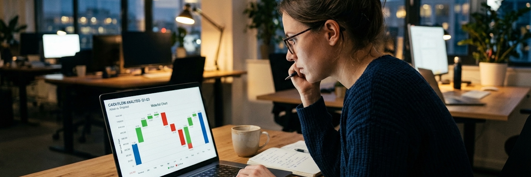 A person looks at a cash flow forecasting chart.