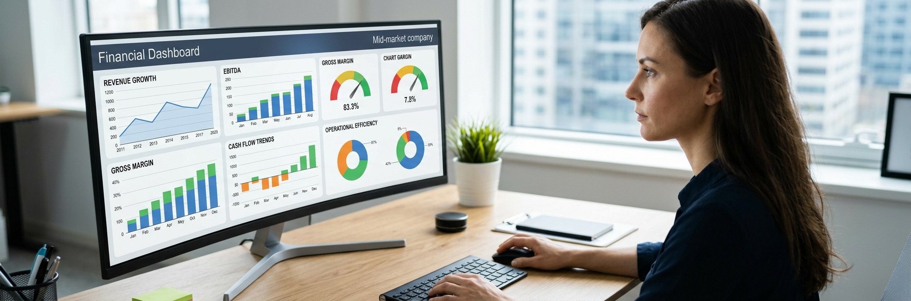 An analyst looking at a financial dashboard.