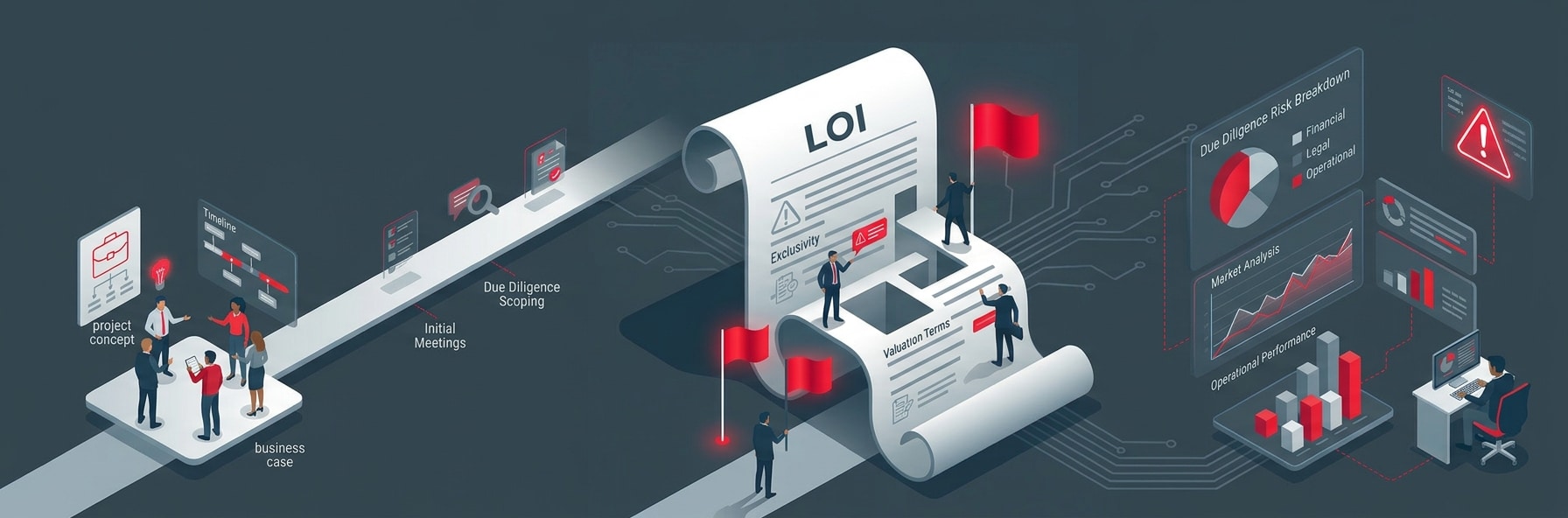 Visual description of a letter of intent red flags for mergers and acquisitions.